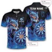 Fantasy Wolf Art Blue Flame Custom Darts Shirt - Image 5