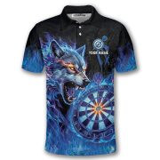Fantasy Wolf Art Blue Flame Custom Darts Shirt - Image 3