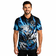 Fierce Werewolf Blue Lightnings Custom Bowling Shirt - Image 2