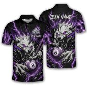 Fierce Werewolf Purple Lightnings 8 Ball Pool Custom Billiards Shirt