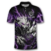 Fierce Werewolf Purple Lightnings Custom Bowling Shirt - Image 3