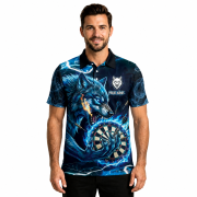 Fierce Wolf Holding Dartboard Blue Flame Custom Darts Shirt - Image 2