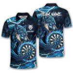 Fierce Wolf Holding Dartboard Blue Flame Custom Darts Shirt