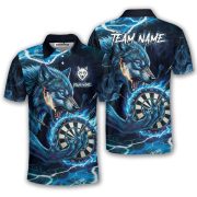 Fierce Wolf Holding Dartboard Blue Flame Custom Darts Shirt
