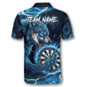 Fierce Wolf Holding Dartboard Blue Flame Custom Darts Shirt - Image 4