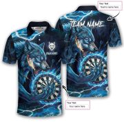 Fierce Wolf Holding Dartboard Blue Flame Custom Darts Shirt - Image 5