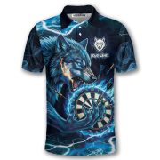 Fierce Wolf Holding Dartboard Blue Flame Custom Darts Shirt - Image 3