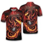 Fiery Dragon Red Flame 8 Ball Pool Custom Billiards Shirt