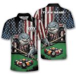 Funny Shark Patriotic Retro USA Flag 8 Ball Pool Custom Billiards Shirt