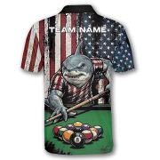 Funny Shark Patriotic Retro USA Flag 8 Ball Pool Custom Billiards Shirt - Image 4