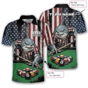 Funny Shark Patriotic Retro USA Flag 8 Ball Pool Custom Billiards Shirt - Image 5