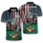 Funny Shark Patriotic Retro USA Flag 9 Ball Pool Custom Billiards Shirt
