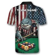Funny Shark Patriotic Retro USA Flag 9 Ball Pool Custom Billiards Shirt - Image 4
