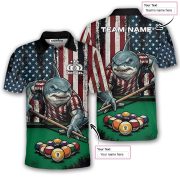 Funny Shark Patriotic Retro USA Flag 9 Ball Pool Custom Billiards Shirt - Image 5