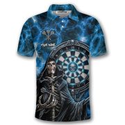 Gothic Grim Reaper Blue Lightnings Skull Custom Darts Shirt - Image 3
