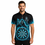 Grim Reaper Blue Fire Flame Dartboard Custom Darts Shirt - Image 2