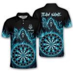 Grim Reaper Blue Fire Flame Dartboard Custom Darts Shirt