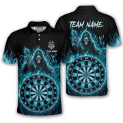 Grim Reaper Blue Fire Flame Dartboard Custom Darts Shirt