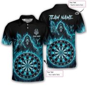 Grim Reaper Blue Fire Flame Dartboard Custom Darts Shirt - Image 5