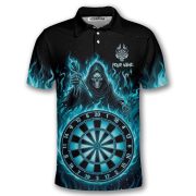 Grim Reaper Blue Fire Flame Dartboard Custom Darts Shirt - Image 3