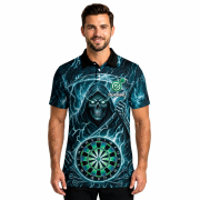 Grim Reaper Blue Teal Lightnings Dartboard Custom Darts Shirt - Image 2