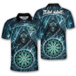 Grim Reaper Blue Teal Lightnings Dartboard Custom Darts Shirt