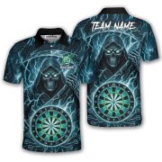 Grim Reaper Blue Teal Lightnings Dartboard Custom Darts Shirt