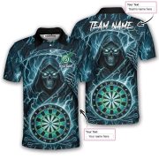 Grim Reaper Blue Teal Lightnings Dartboard Custom Darts Shirt - Image 5