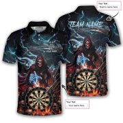 Grim Reaper Skull Dartboard Dark Blue Fire Flame Custom Darts Shirt - Image 5