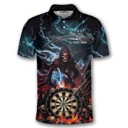 Grim Reaper Skull Dartboard Dark Blue Fire Flame Custom Darts Shirt - Image 3