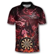 Grim Reaper Skull Dartboard Dark Red Fire Flame Custom Darts Shirt - Image 3
