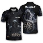 Grim Reaper Smoke Black Skull Design Custom Darts Shirt