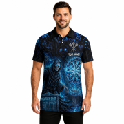 Grim Reaper Throwing Darts Blue Lightnings Fire Flame Custom Darts Shirt - Image 2