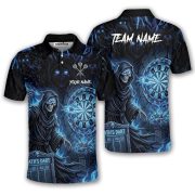 Grim Reaper Throwing Darts Blue Lightnings Fire Flame Custom Darts Shirt