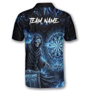 Grim Reaper Throwing Darts Blue Lightnings Fire Flame Custom Darts Shirt - Image 4