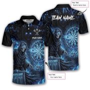 Grim Reaper Throwing Darts Blue Lightnings Fire Flame Custom Darts Shirt - Image 5