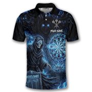 Grim Reaper Throwing Darts Blue Lightnings Fire Flame Custom Darts Shirt - Image 3