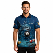 Shark Attack Undersea 8 Ball Pool Custom Billiards Shirt - Image 2