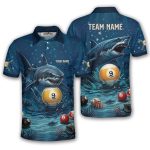 Shark Attack Undersea 9 Ball Pool Custom Billiards Shirt