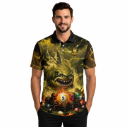Yellow Flaming 9 Ball Pool Shark Gothic Skulls Custom Billiards Shirt - Image 2