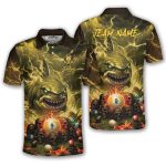 Yellow Flaming 9 Ball Pool Shark Gothic Skulls Custom Billiards Shirt