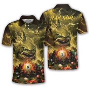 Yellow Flaming 9 Ball Pool Shark Gothic Skulls Custom Billiards Shirt