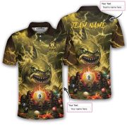Yellow Flaming 9 Ball Pool Shark Gothic Skulls Custom Billiards Shirt - Image 5