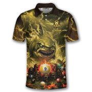 Yellow Flaming 9 Ball Pool Shark Gothic Skulls Custom Billiards Shirt - Image 3